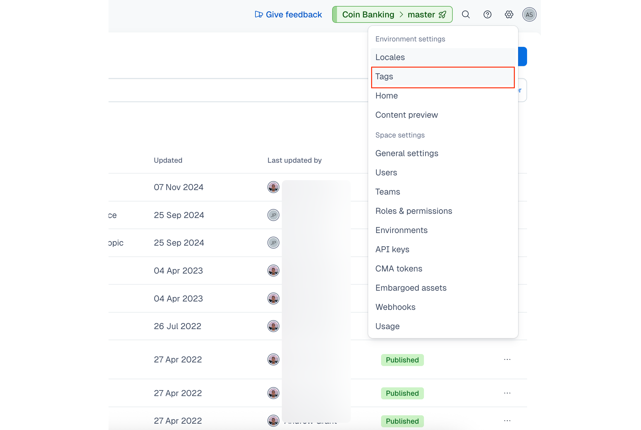 Click settings and select Tags