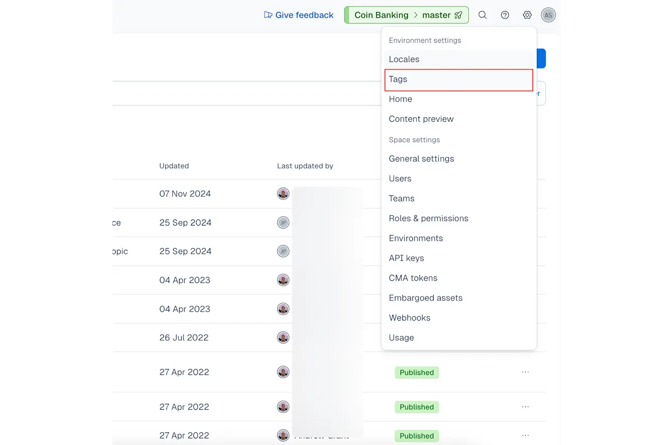 Click settings and select Tags