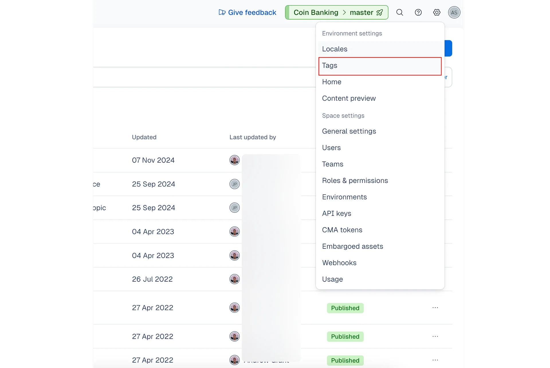 Click settings and select Tags