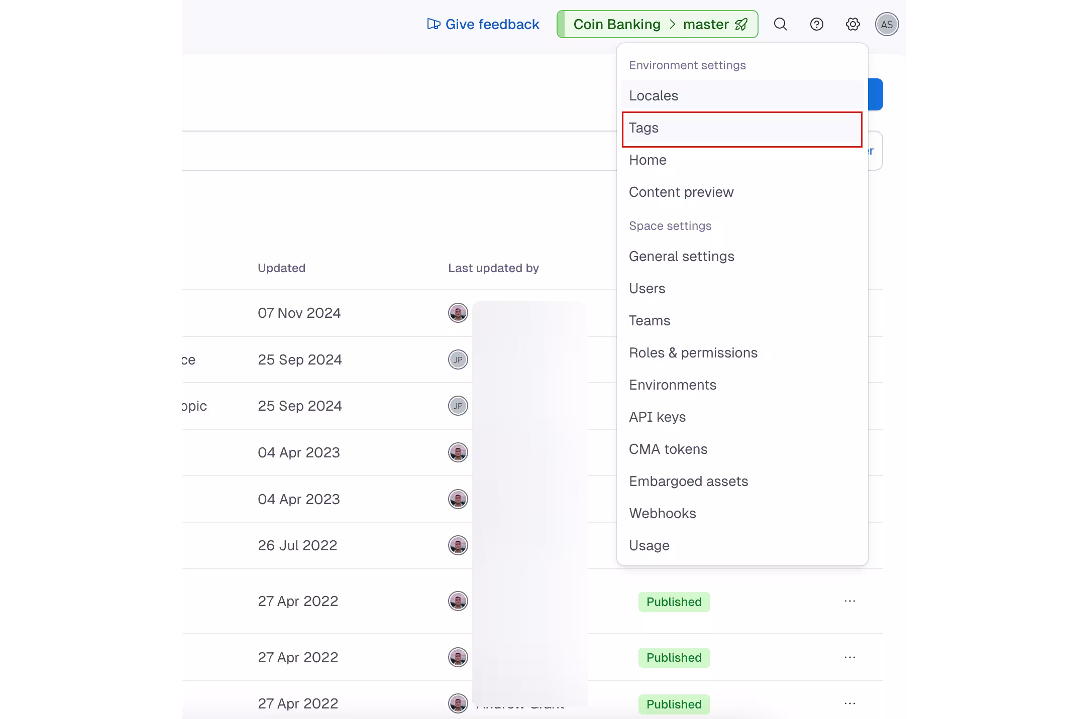 Click settings and select Tags
