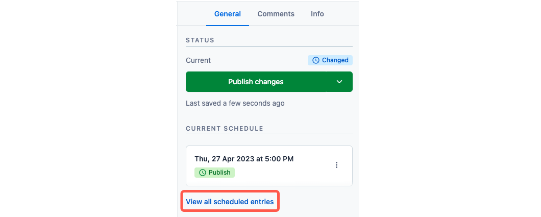 Scheduled actions view scheduled entries