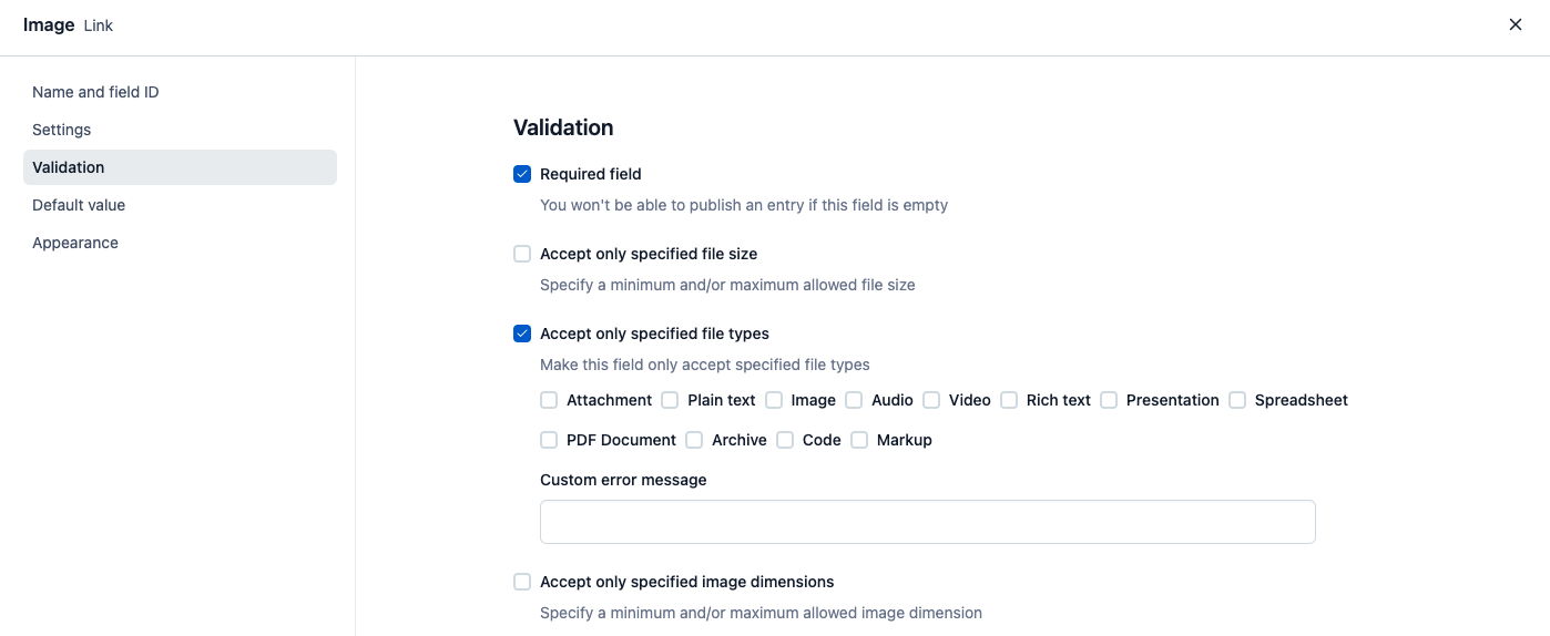 Content modelling basics validations tab
