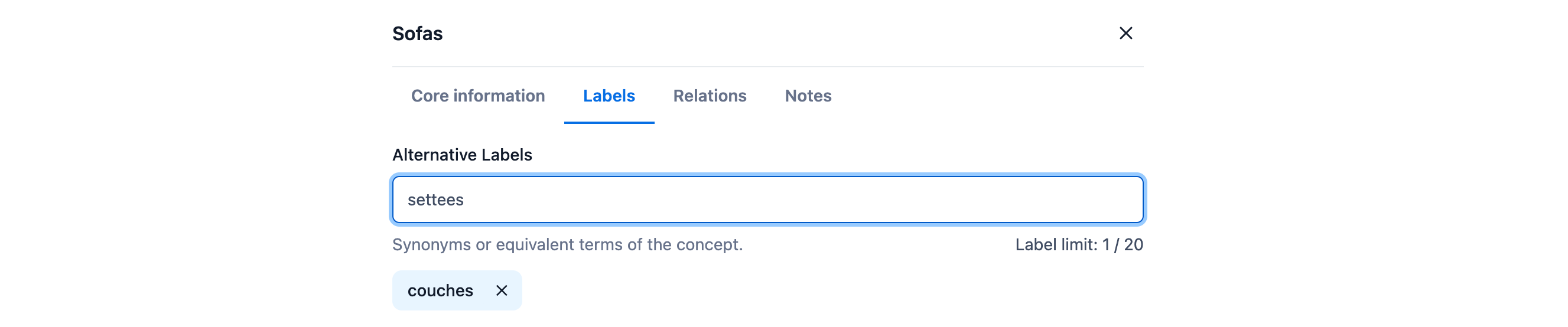 Alternative labels taxonomies