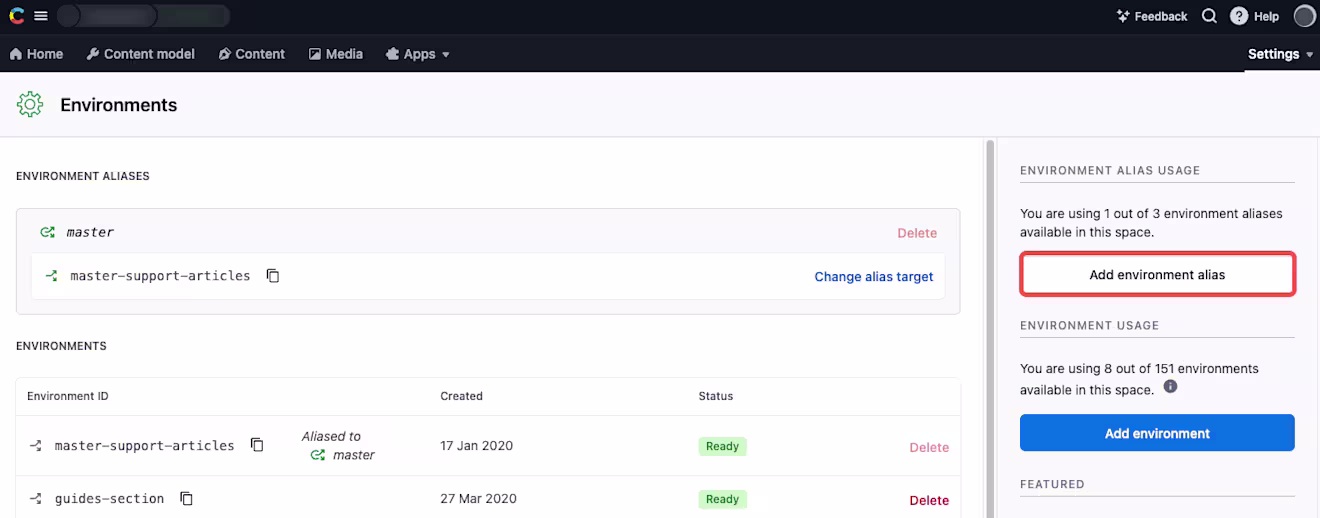 Create alias Add environment alias