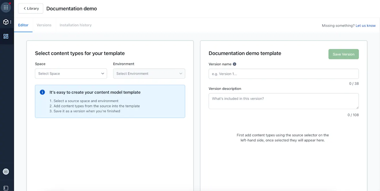 Content model templates: Editor tab