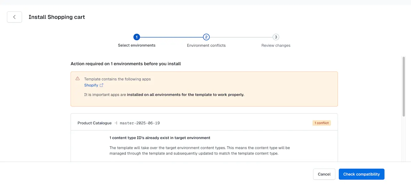 Content model templates: Environment conflicts