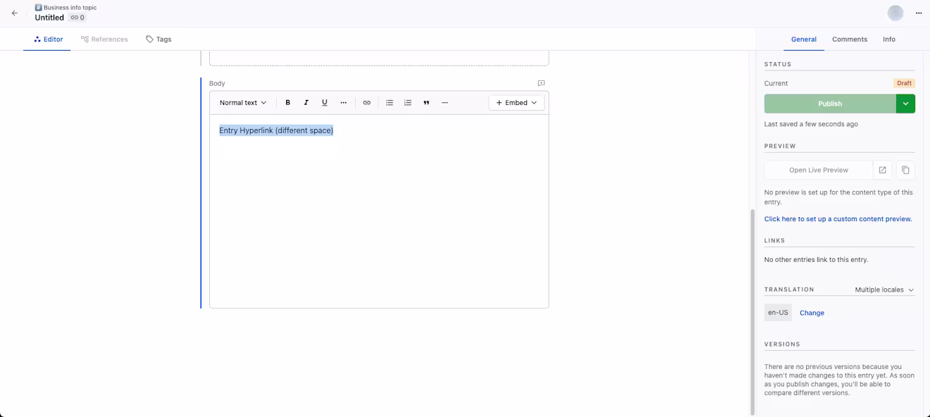 Cross-space references Select text to hyperlink