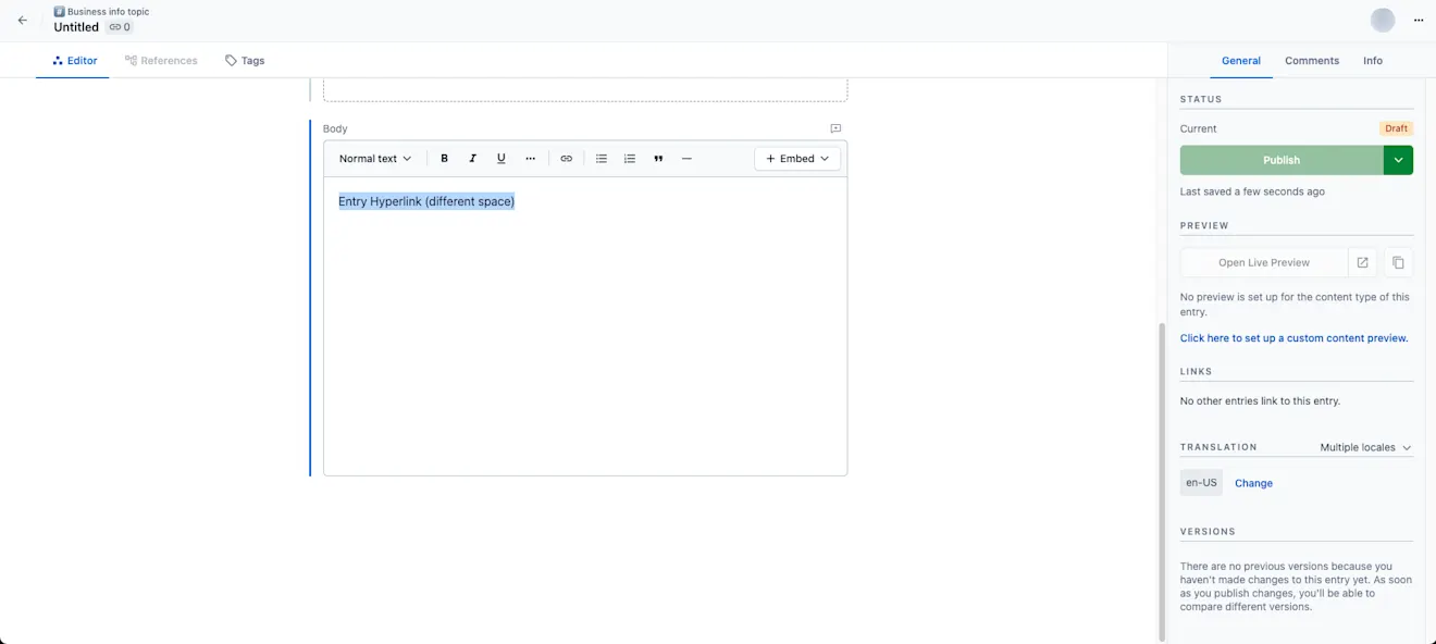 Cross-space references Select text to hyperlink