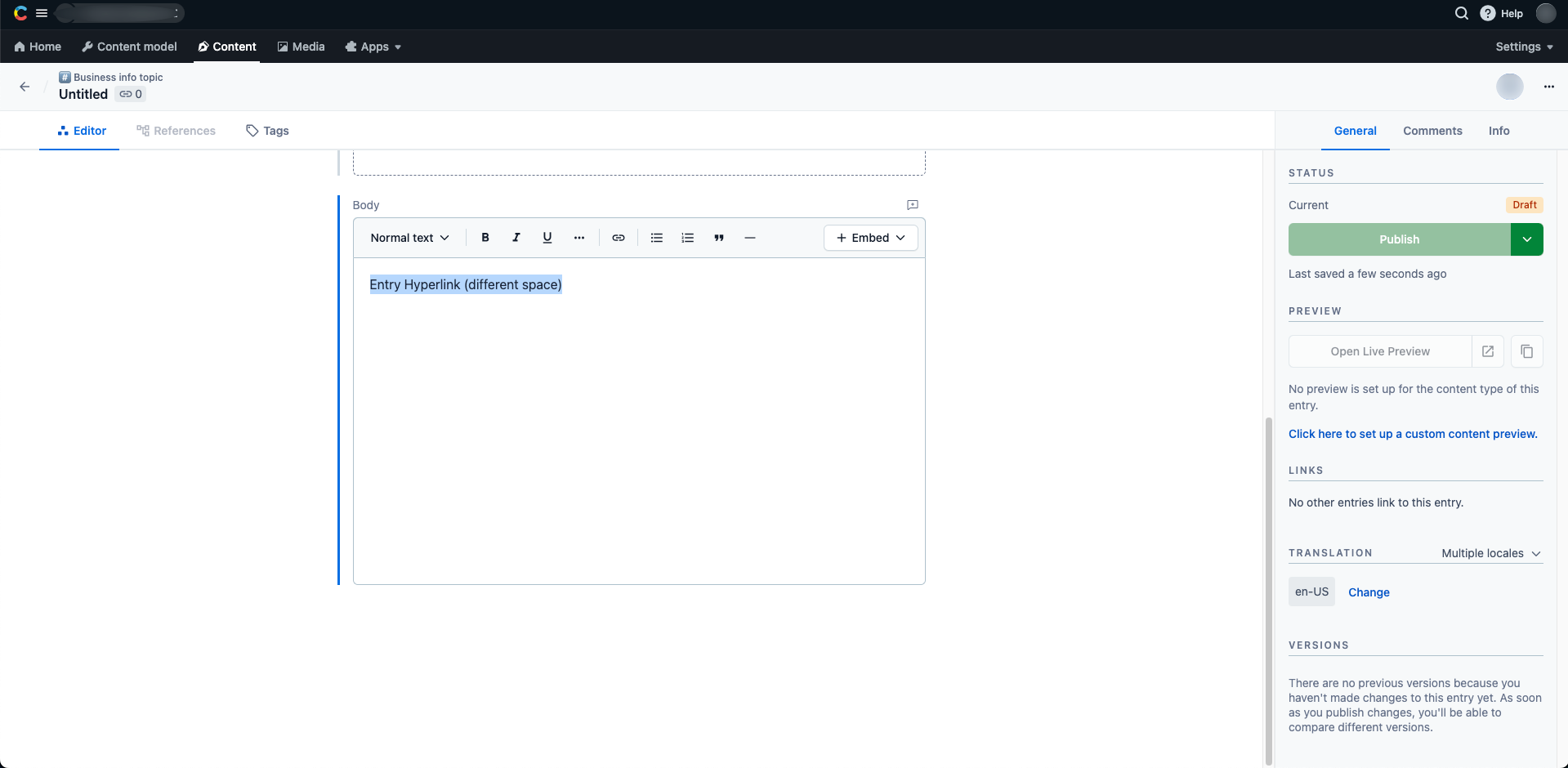 Cross-space references Select text to hyperlink