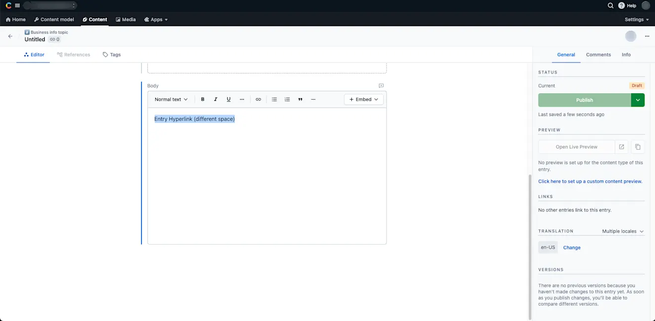 Cross-space references Select text to hyperlink