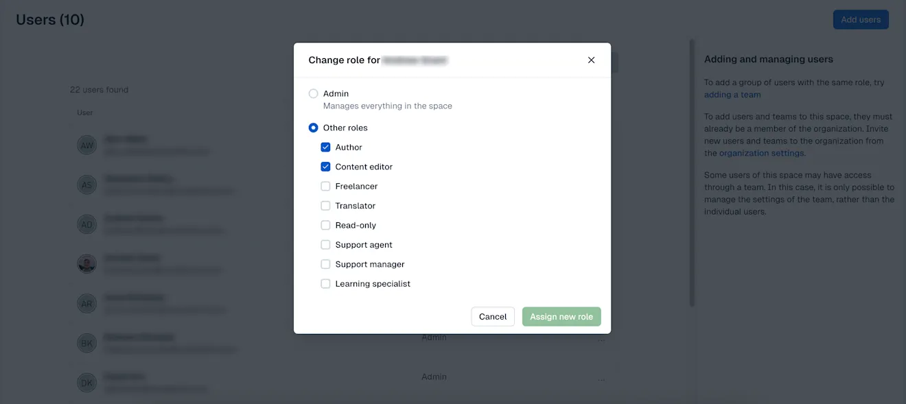 Users: Change role for a user