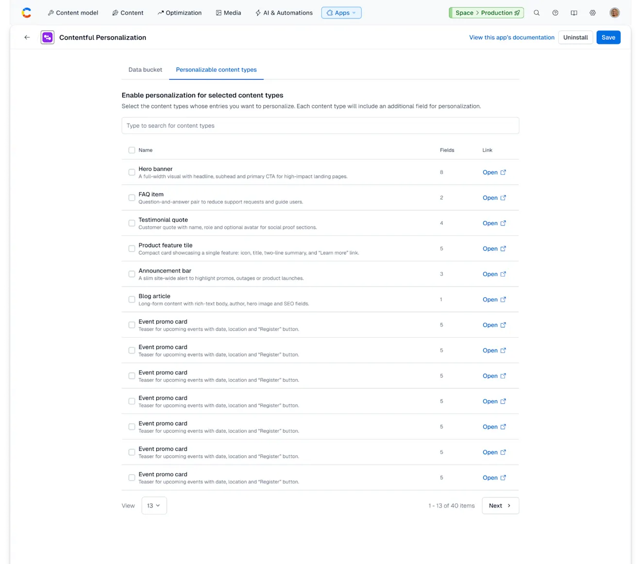 Ctfl Personalization: Personalizable content types