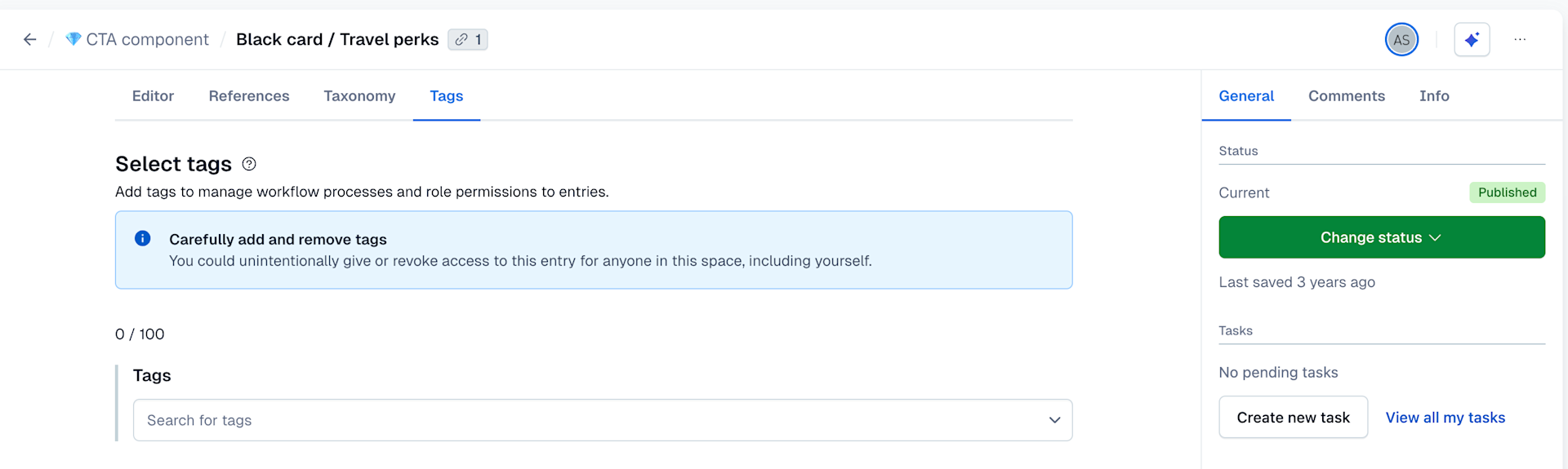 Tags tab in entry editor