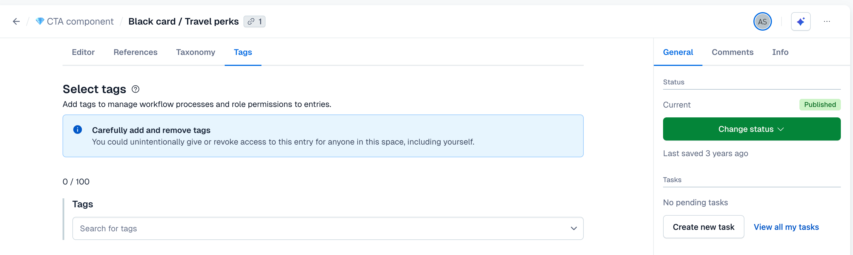 Tags tab in entry editor