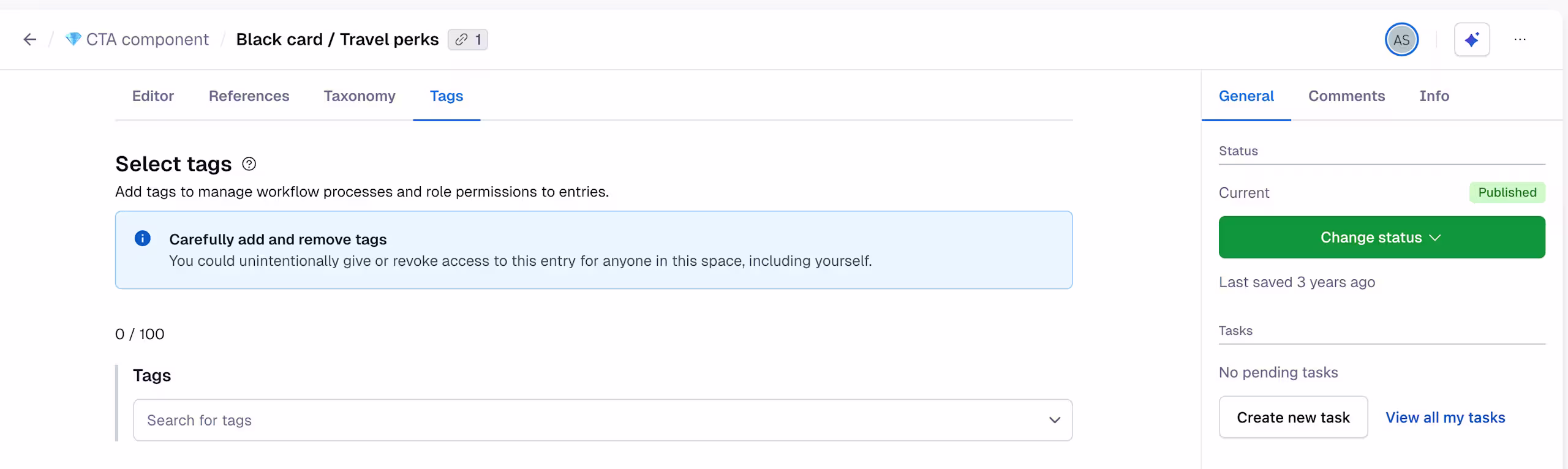 Tags tab in entry editor