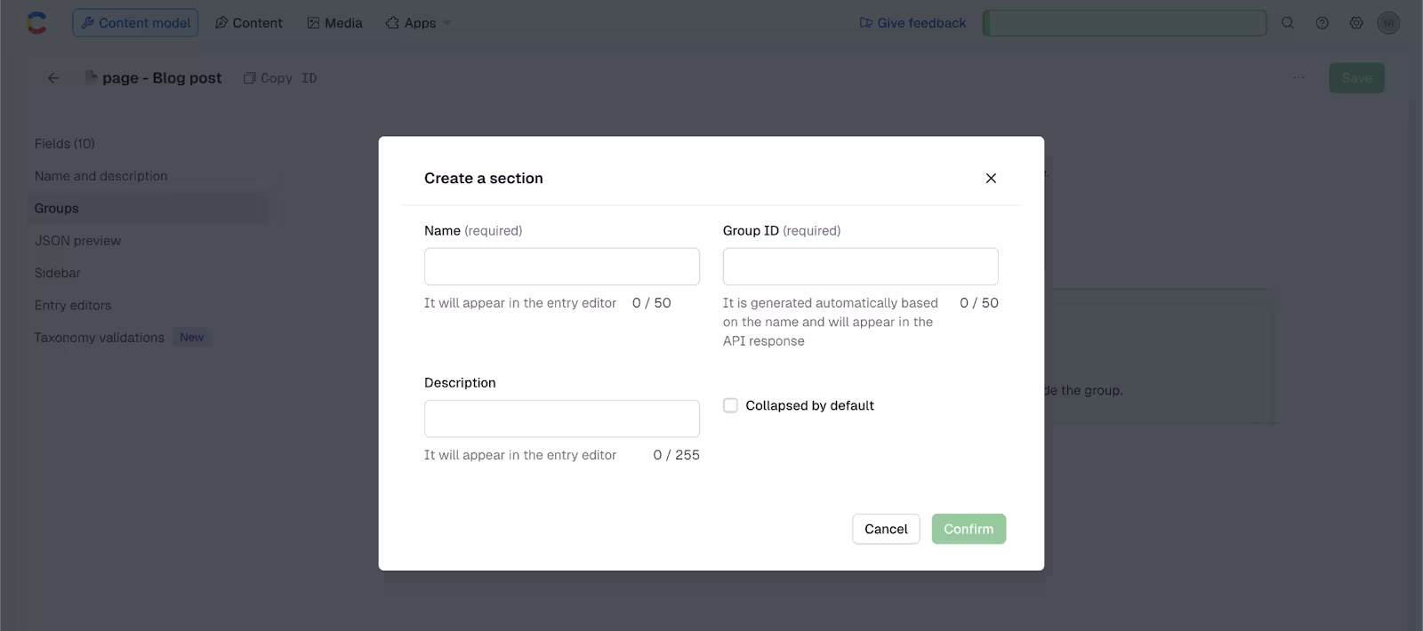 Field groups: Create a section