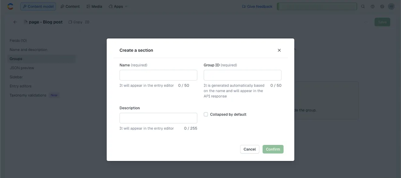 Field groups: Create a section