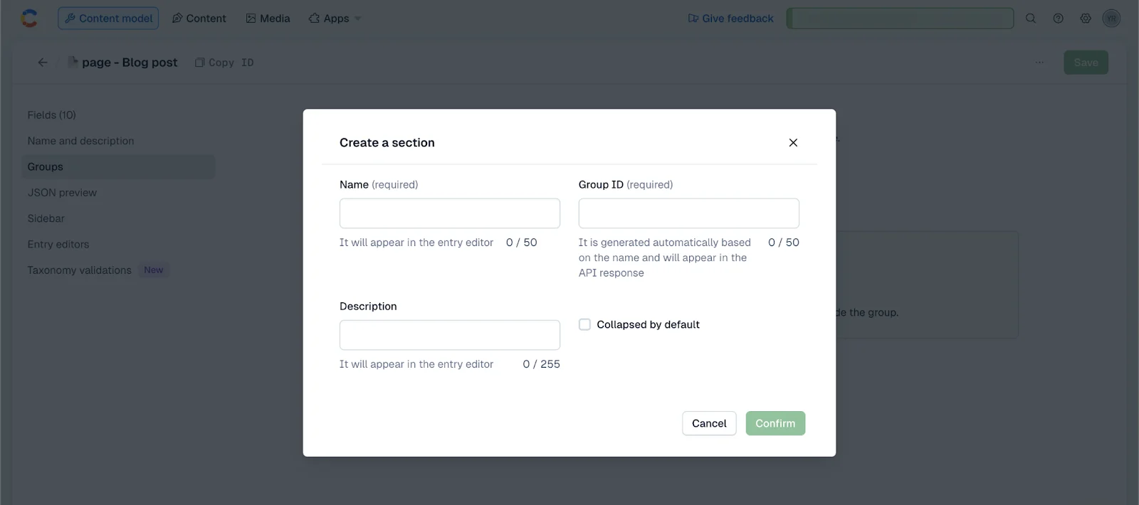 Field groups: Create a section