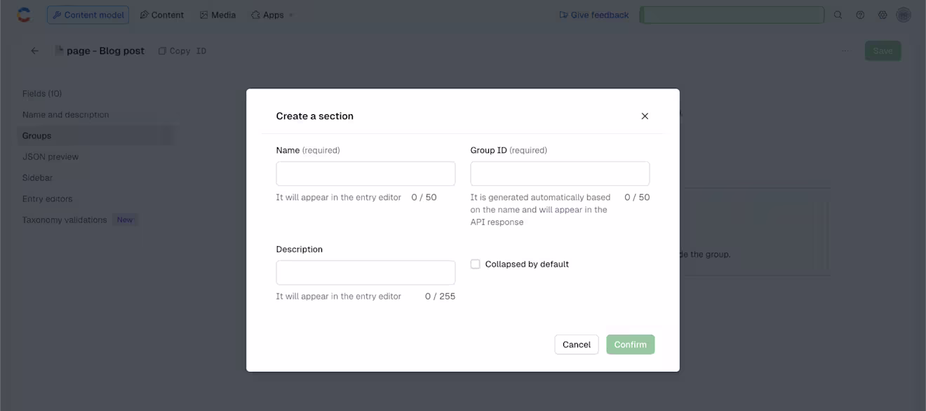 Field groups: Create a section