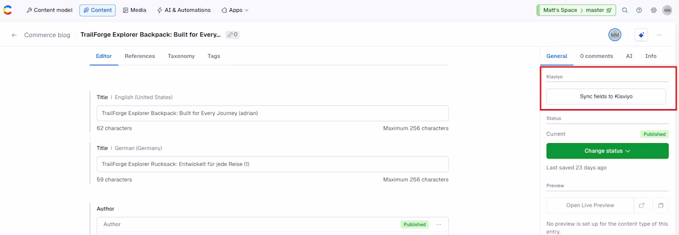 Klaviyo sync fields