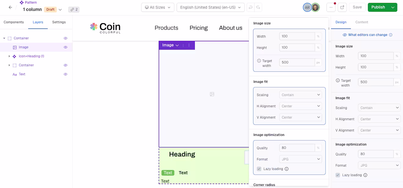 Nested patterns select editable properties in a nested pattern