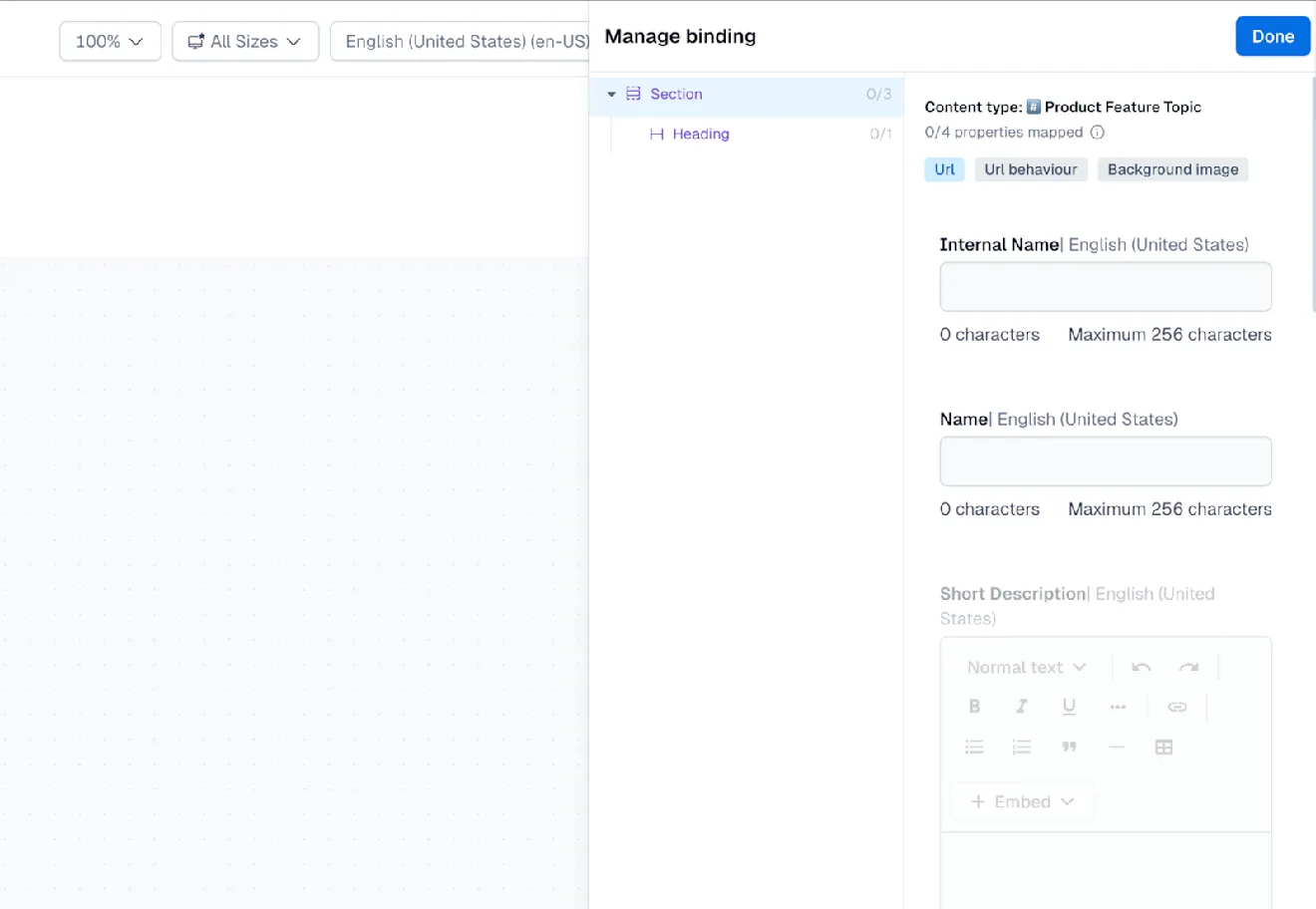 The Manage binding sidebar in Studio