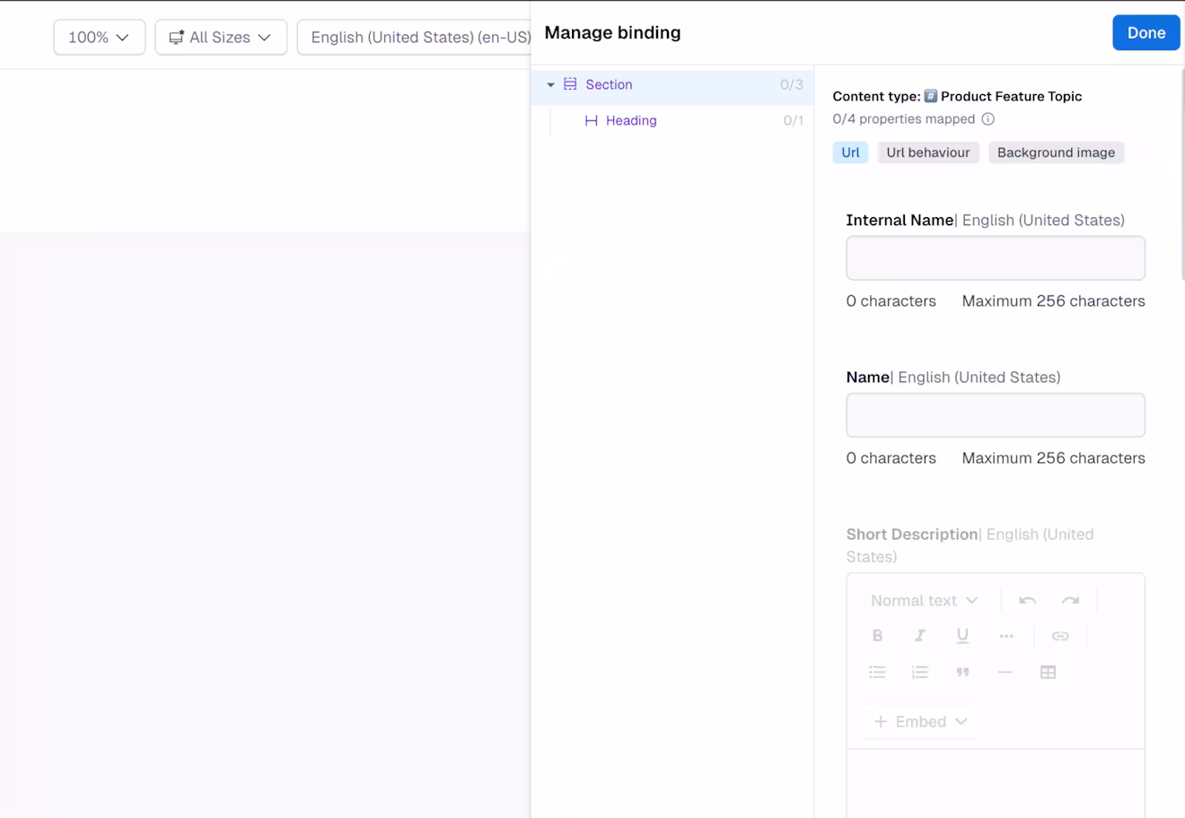 The Manage binding sidebar in Studio