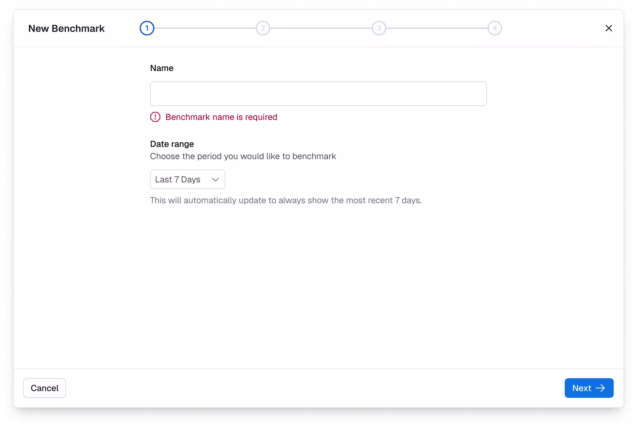Analytics: Create new Benchmark 