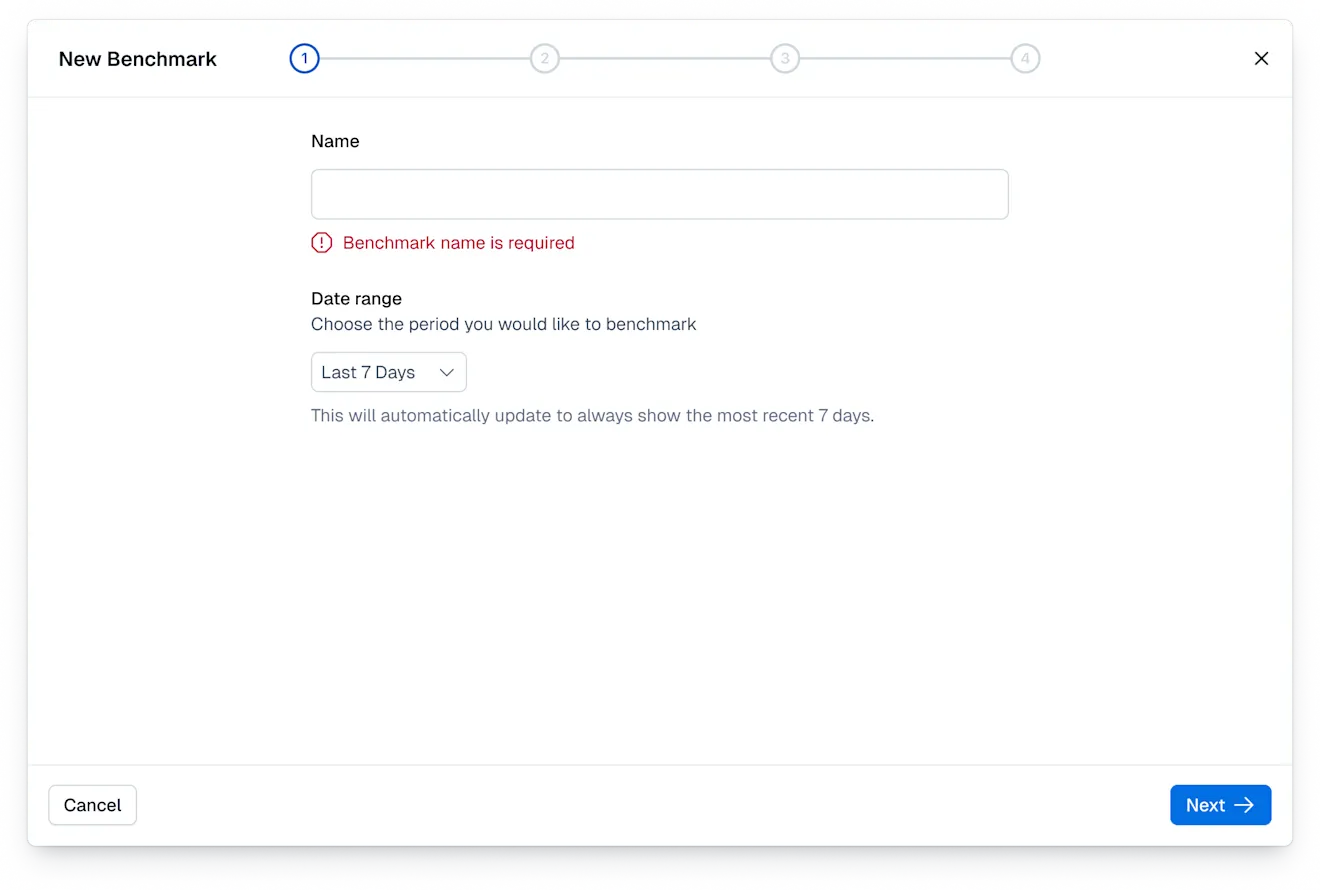 Analytics: Create new Benchmark 