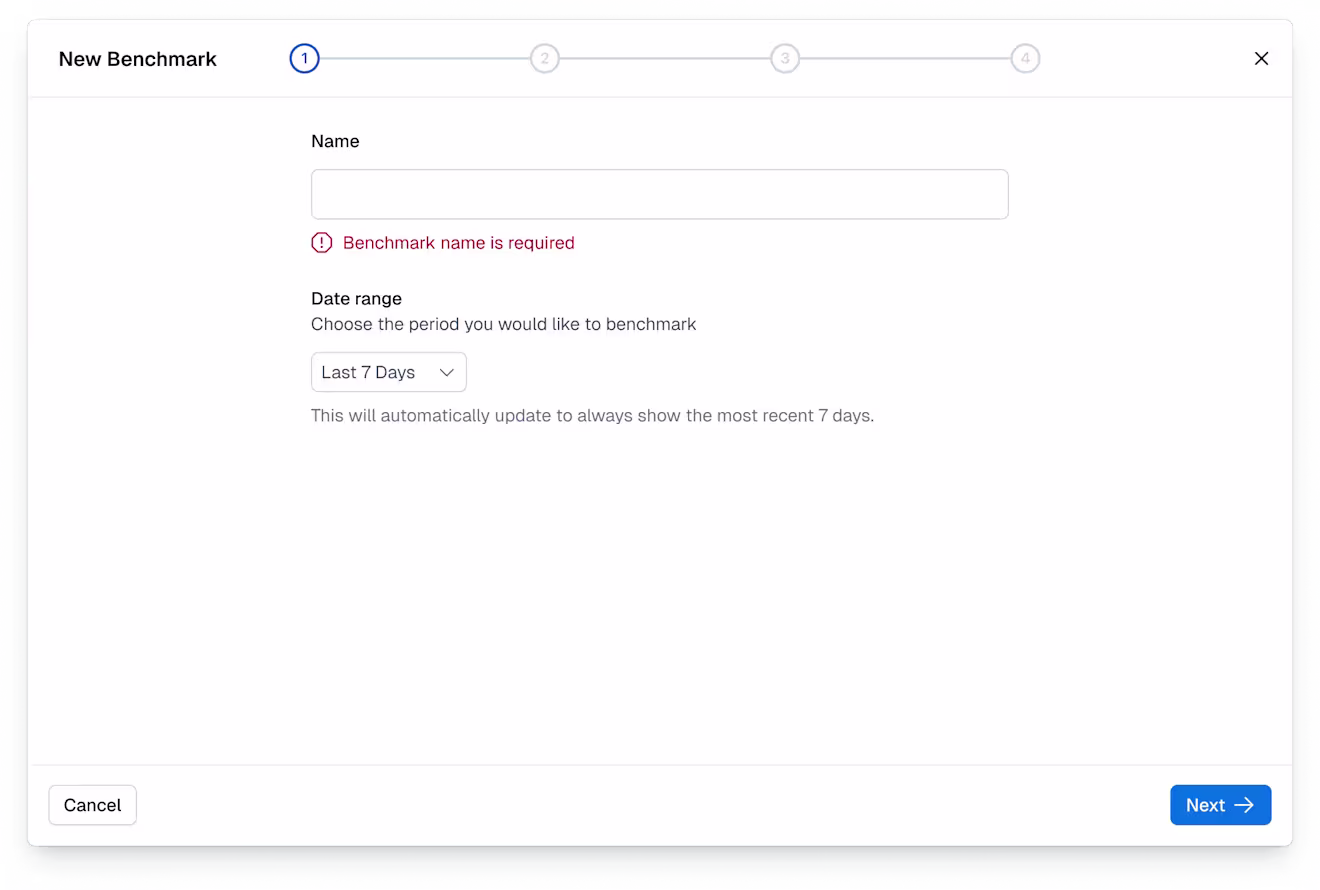 Analytics: Create new Benchmark