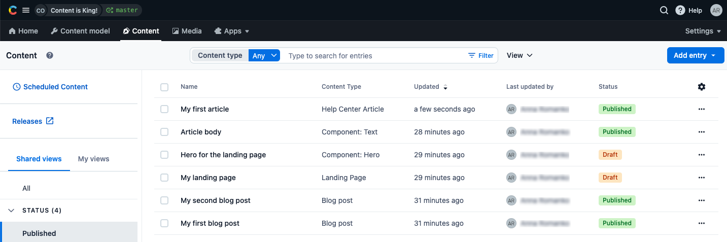 Contentful 101 content tab