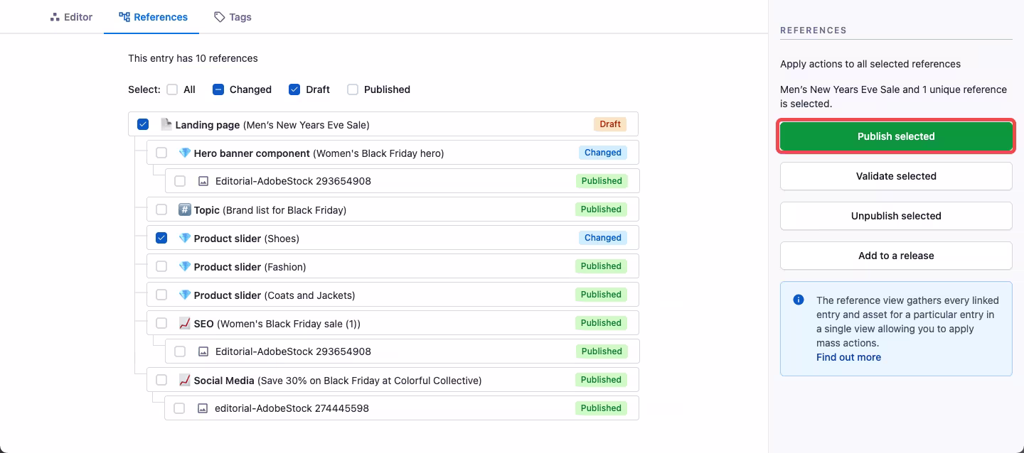 Reference view publish selected