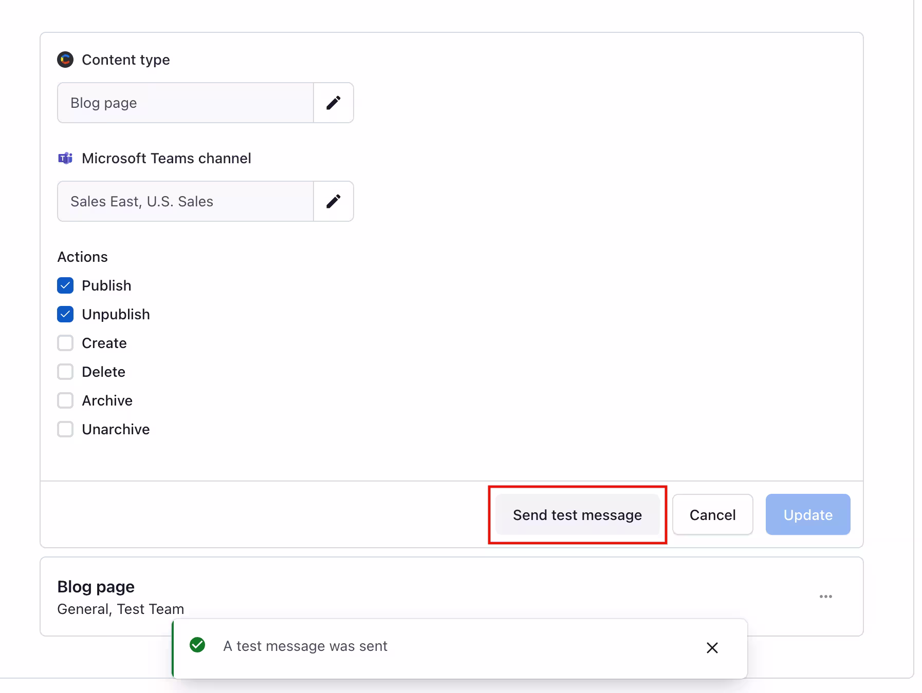 Microsoft Teams Send Test