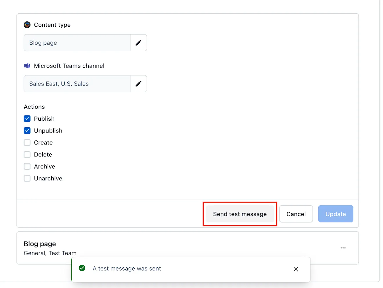 Microsoft Teams Send Test