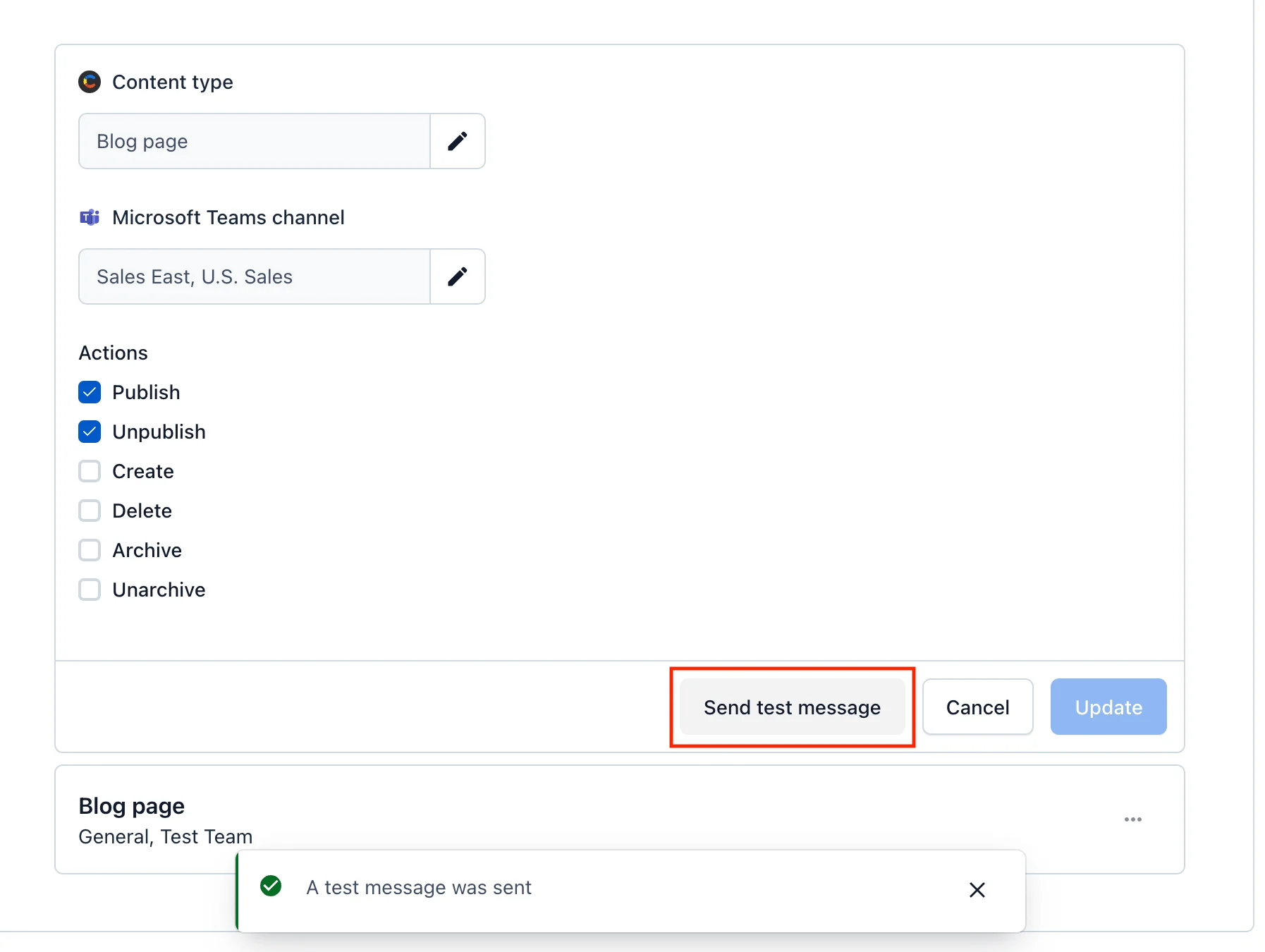 Microsoft Teams Send Test