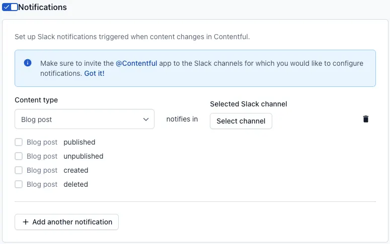 Slack configure events