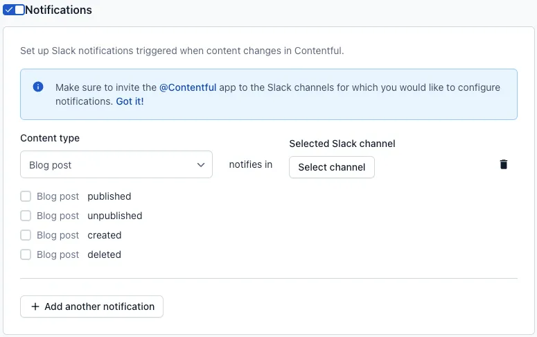 Slack configure events