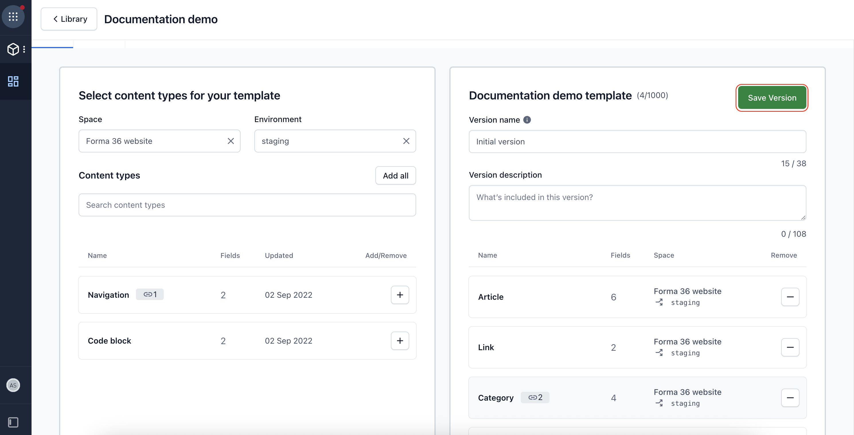 Content model templates: Save version