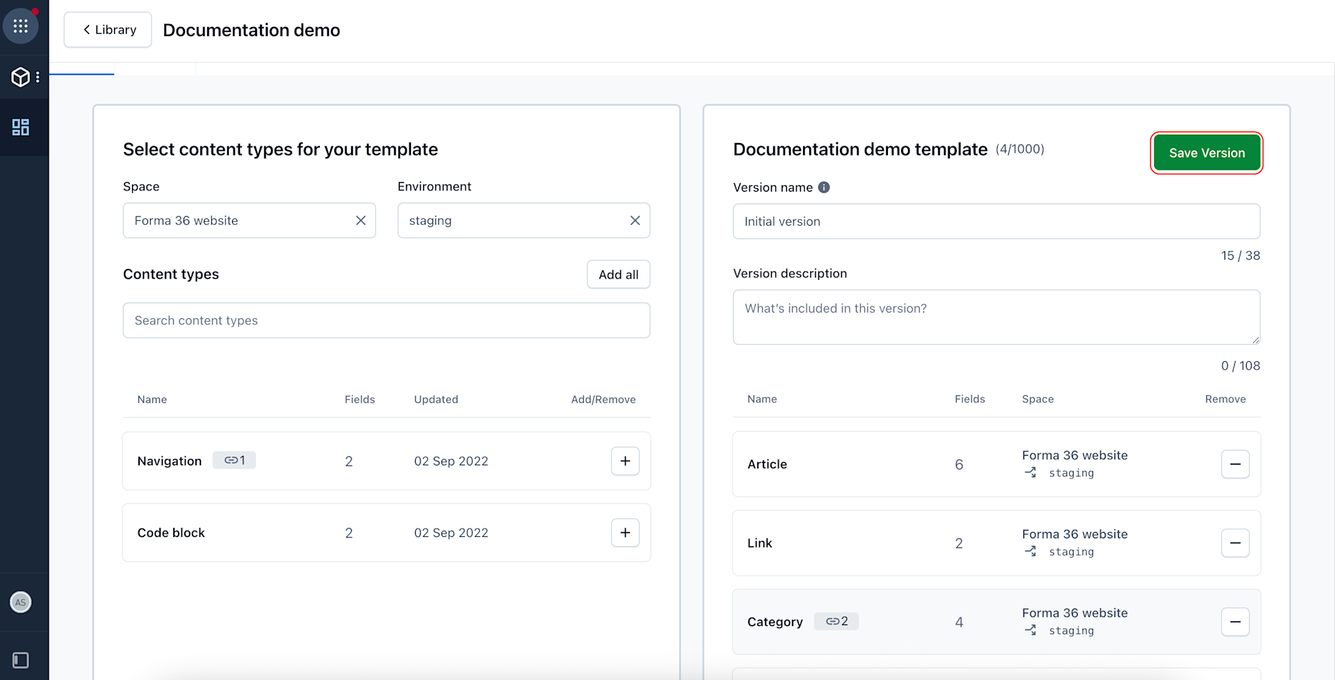 Content model templates: Save version