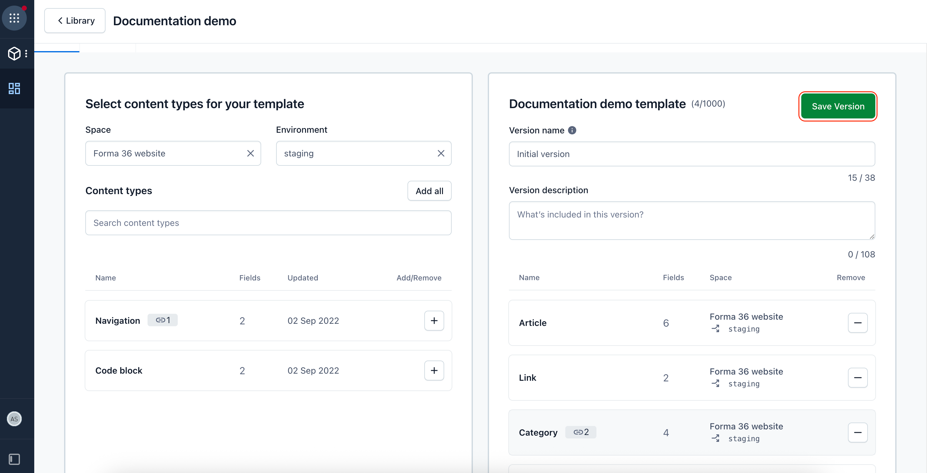 Content model templates: Save version
