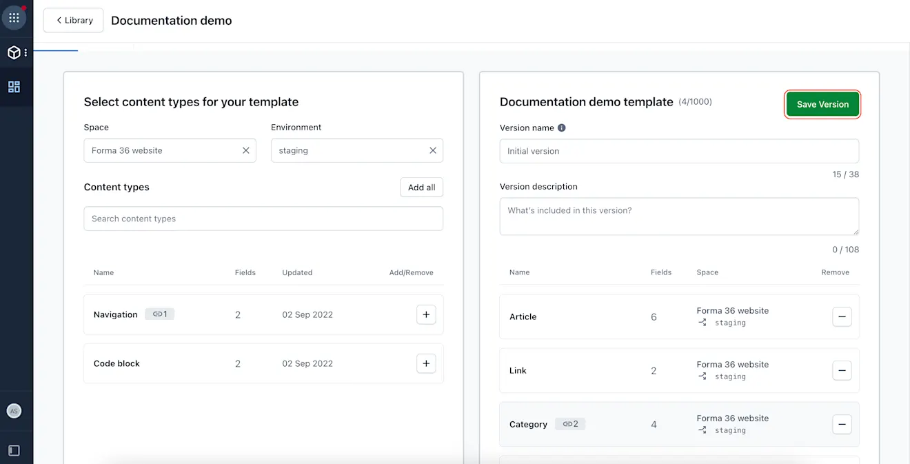 Content model templates: Save version