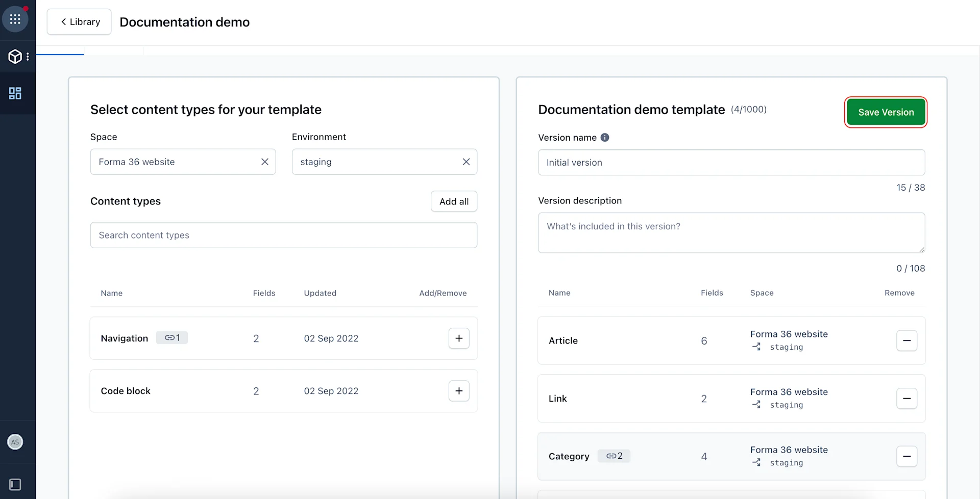 Content model templates: Save version