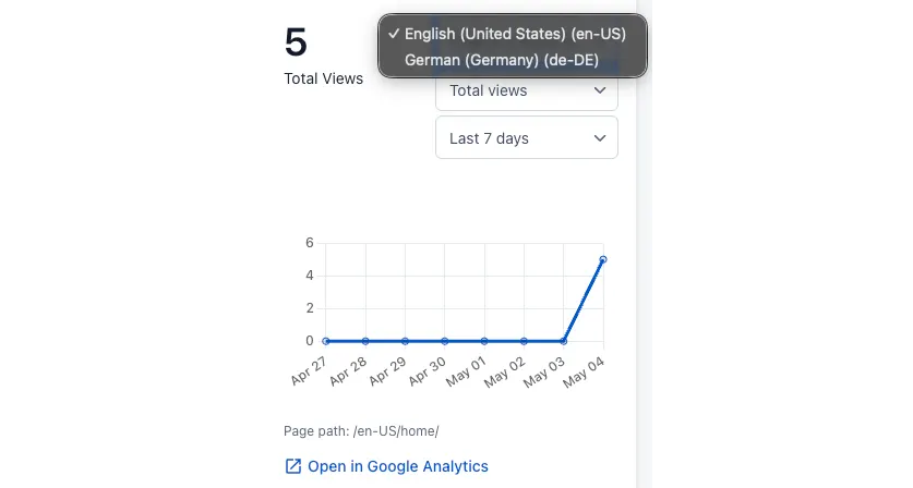 Google Analytics 4 locale selector