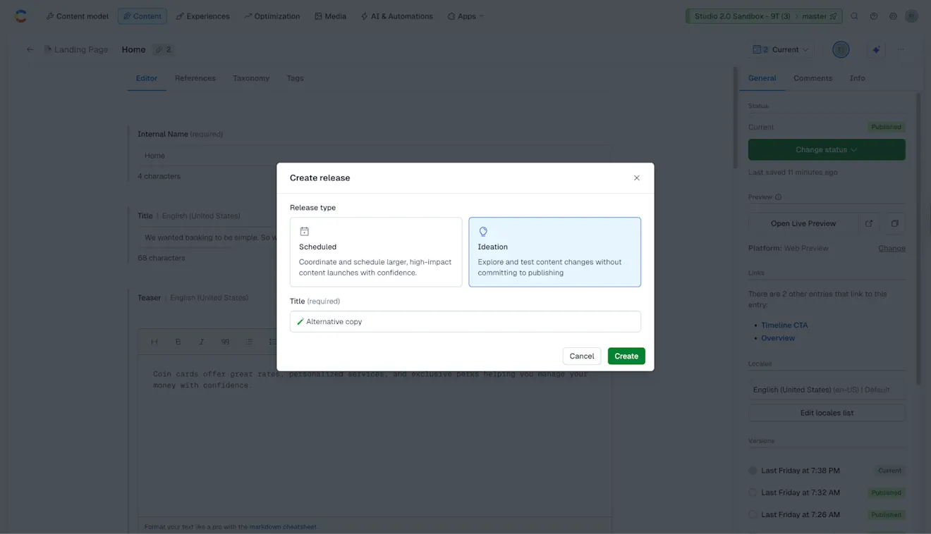 Timeline: Create an Ideation release