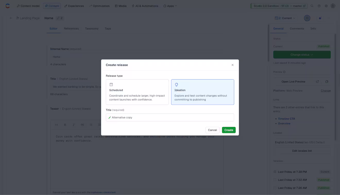Timeline: Create an Ideation release