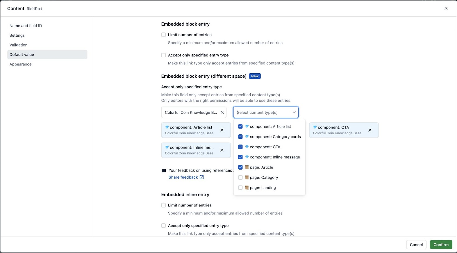 X-space references Select content type(s)