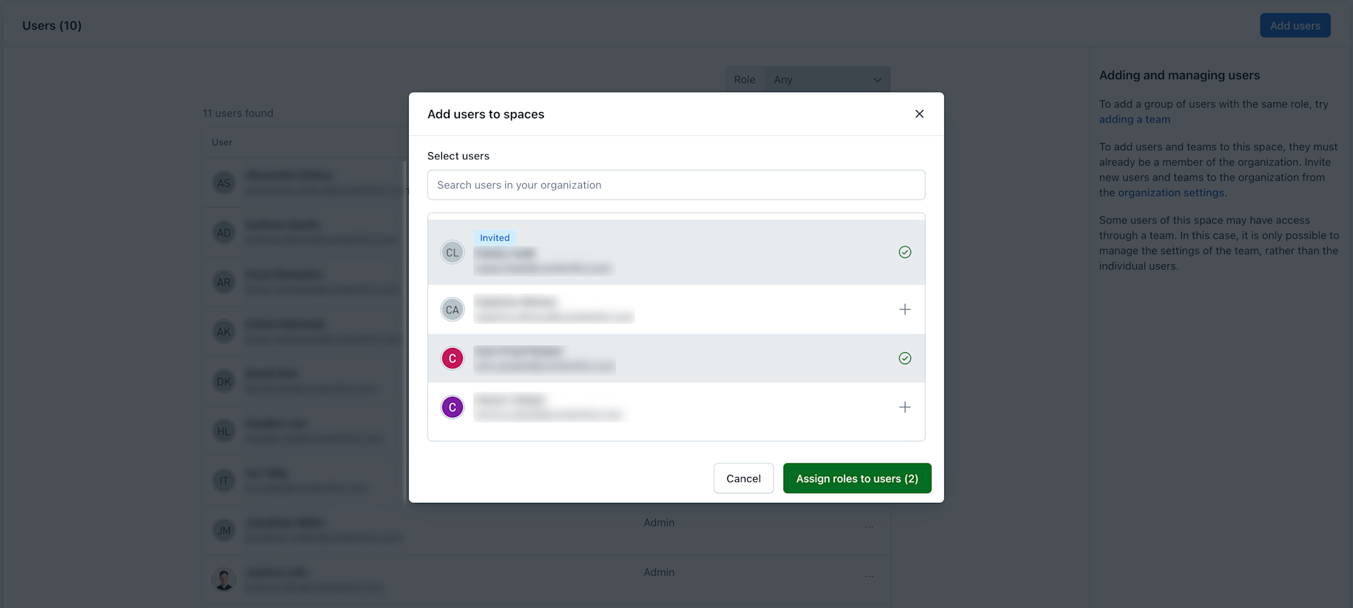 Roles and Permissions: Add users to space