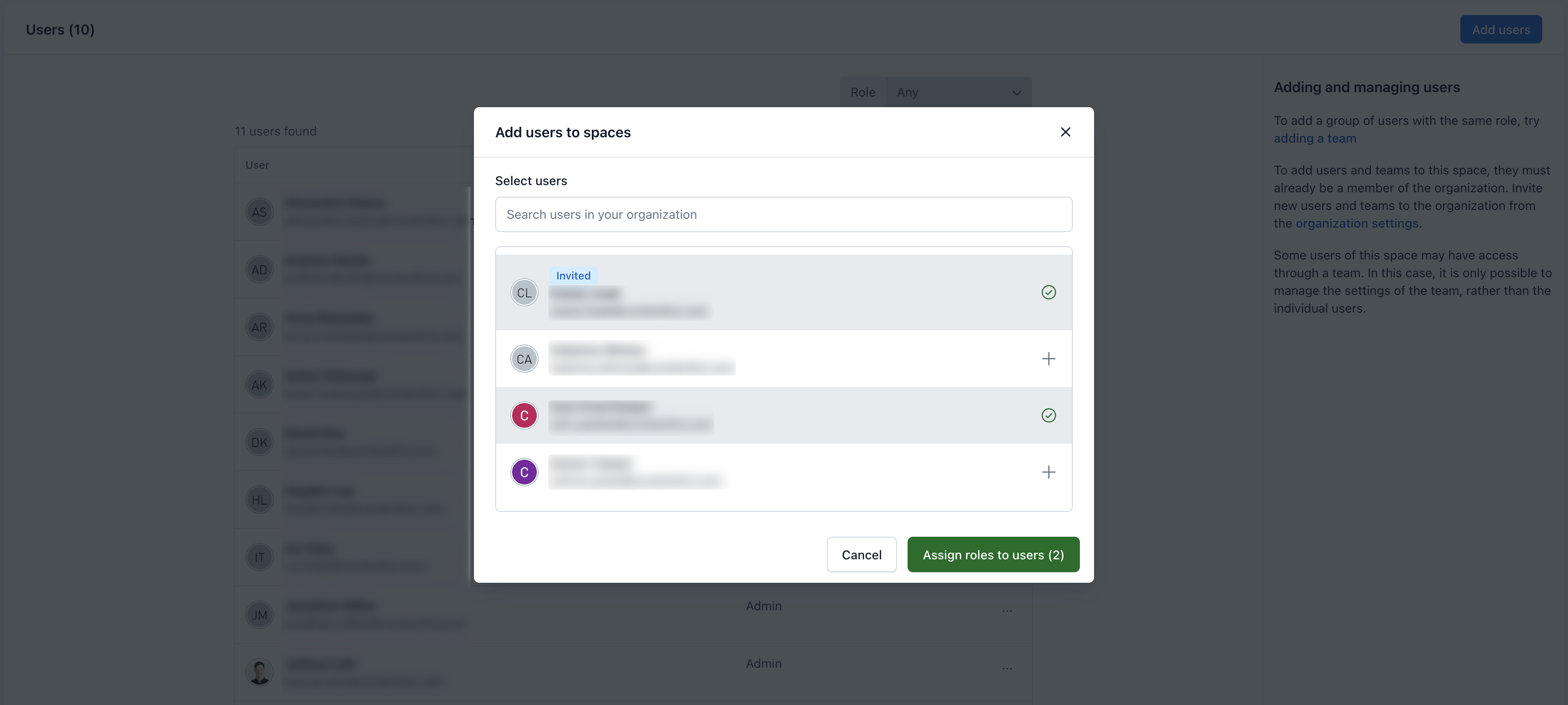 Roles and Permissions: Add users to space