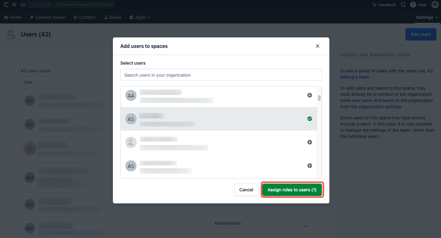 Roles and Permissions: Add users to space