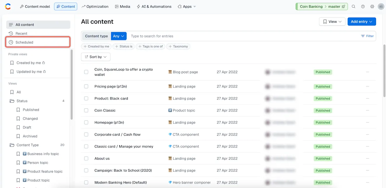 Scheduled actions scheduled content